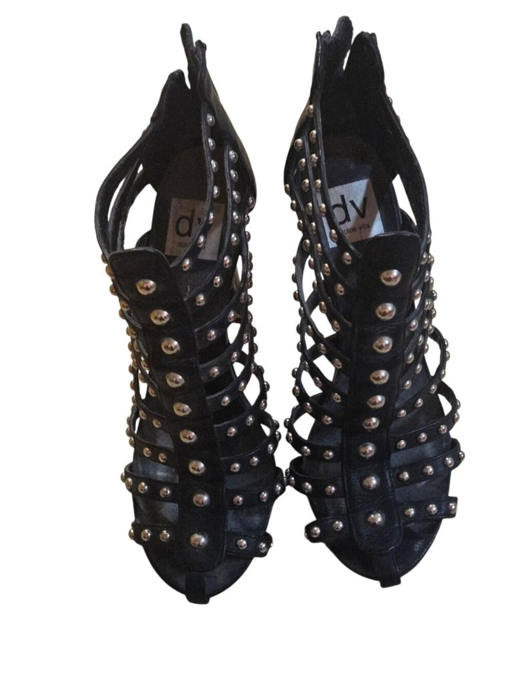 Studded Black Gladiator Heels By Dolce Vita With Zipper Closure & 3.5-Inch Stile